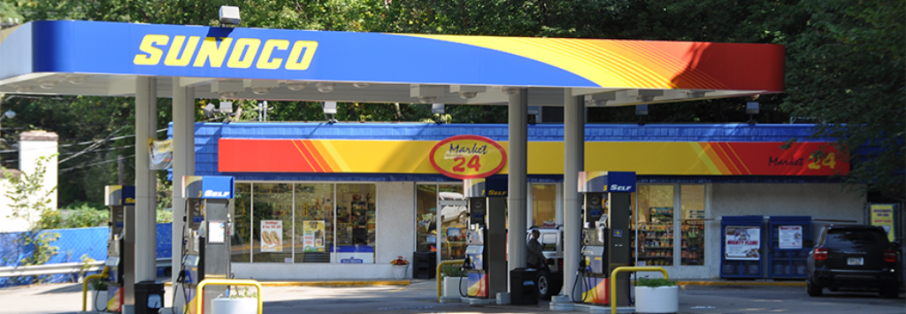 An exterior image of a gas station and convenience store