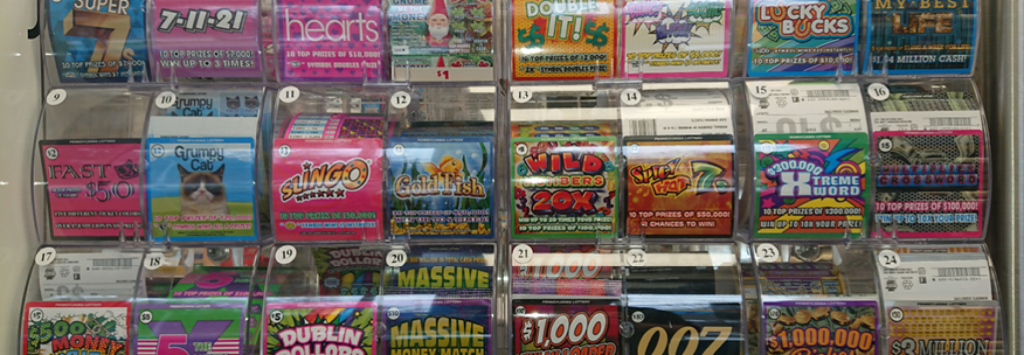 A wall of lottery tickets
