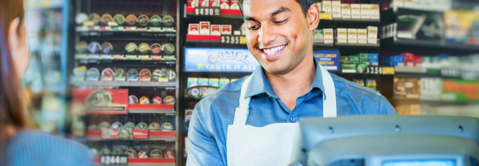 Smiling cashier