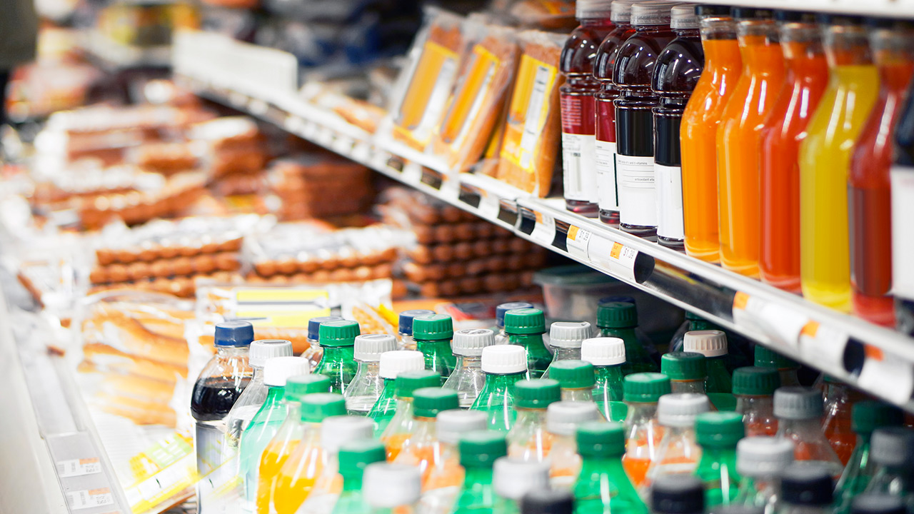 Convenience store stocked shelfs